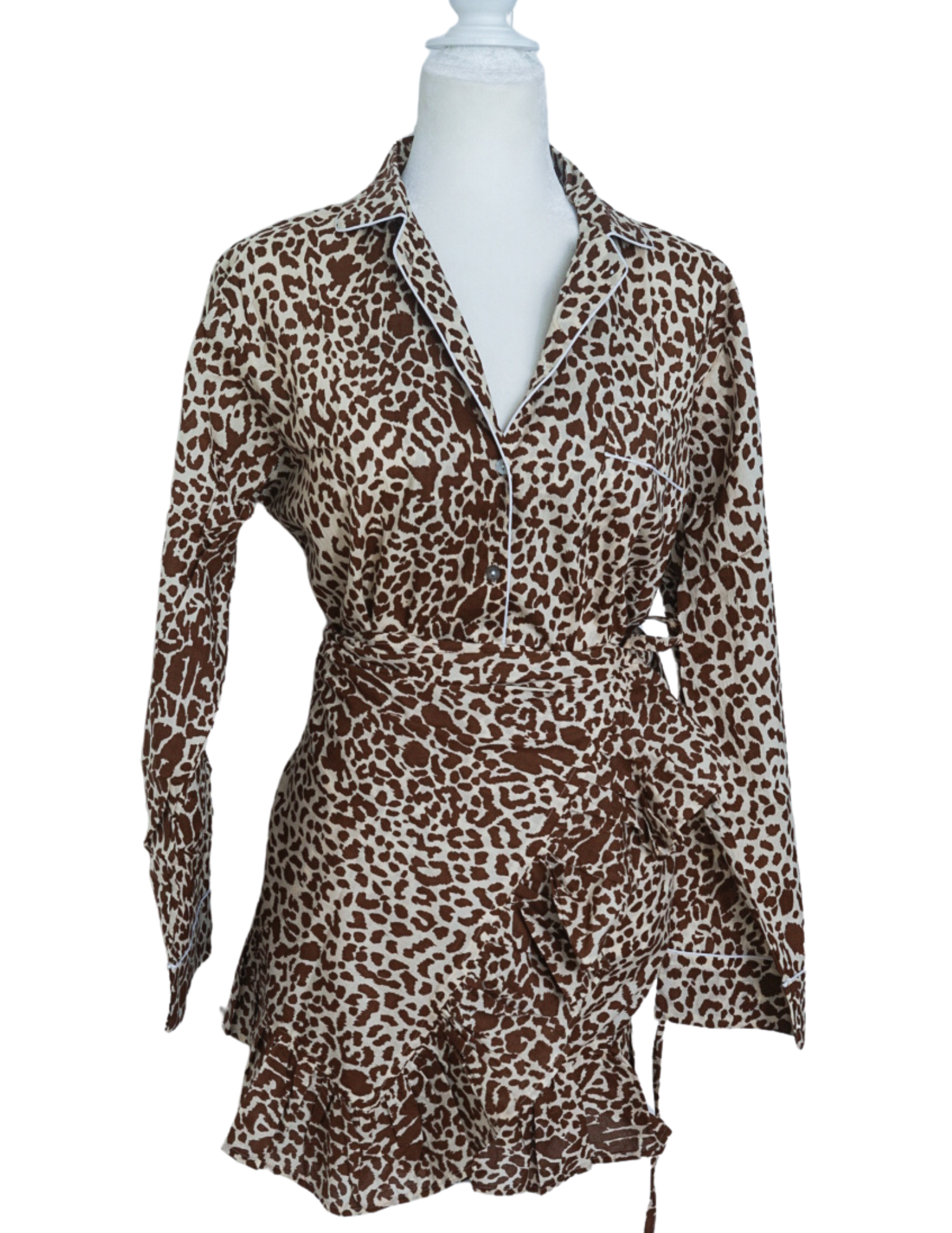 La Plage Mini Wrap Skirt-Café Au Lait Leopard