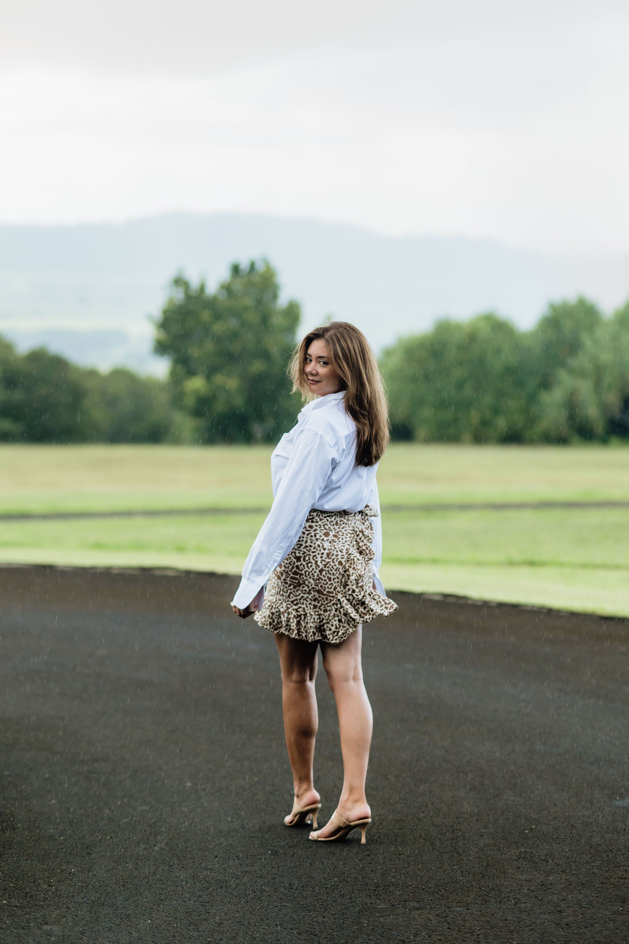 La Plage Mini Wrap Skirt-Café Au Lait Leopard