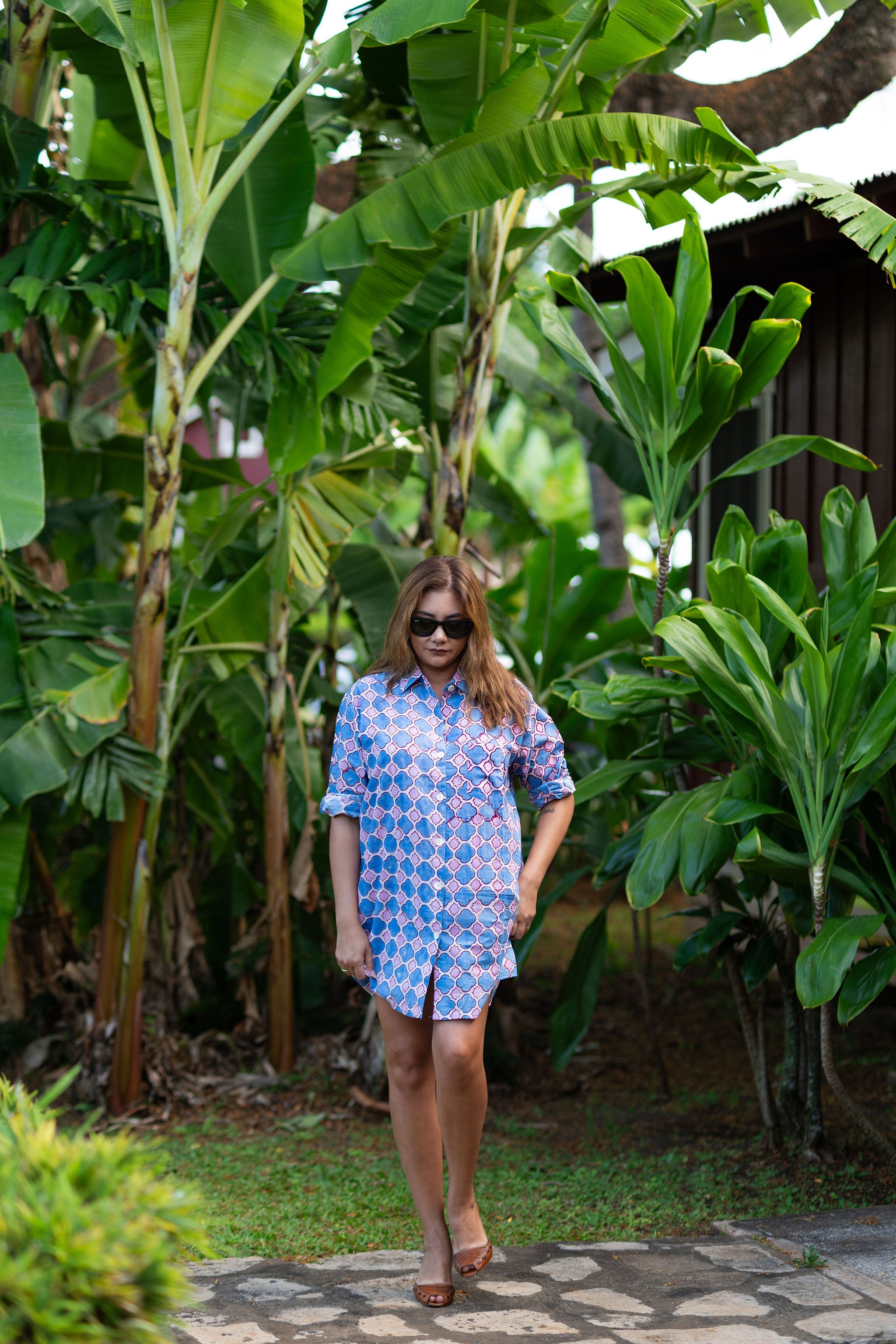 Cabana Shirt Dress-Miramar Tile