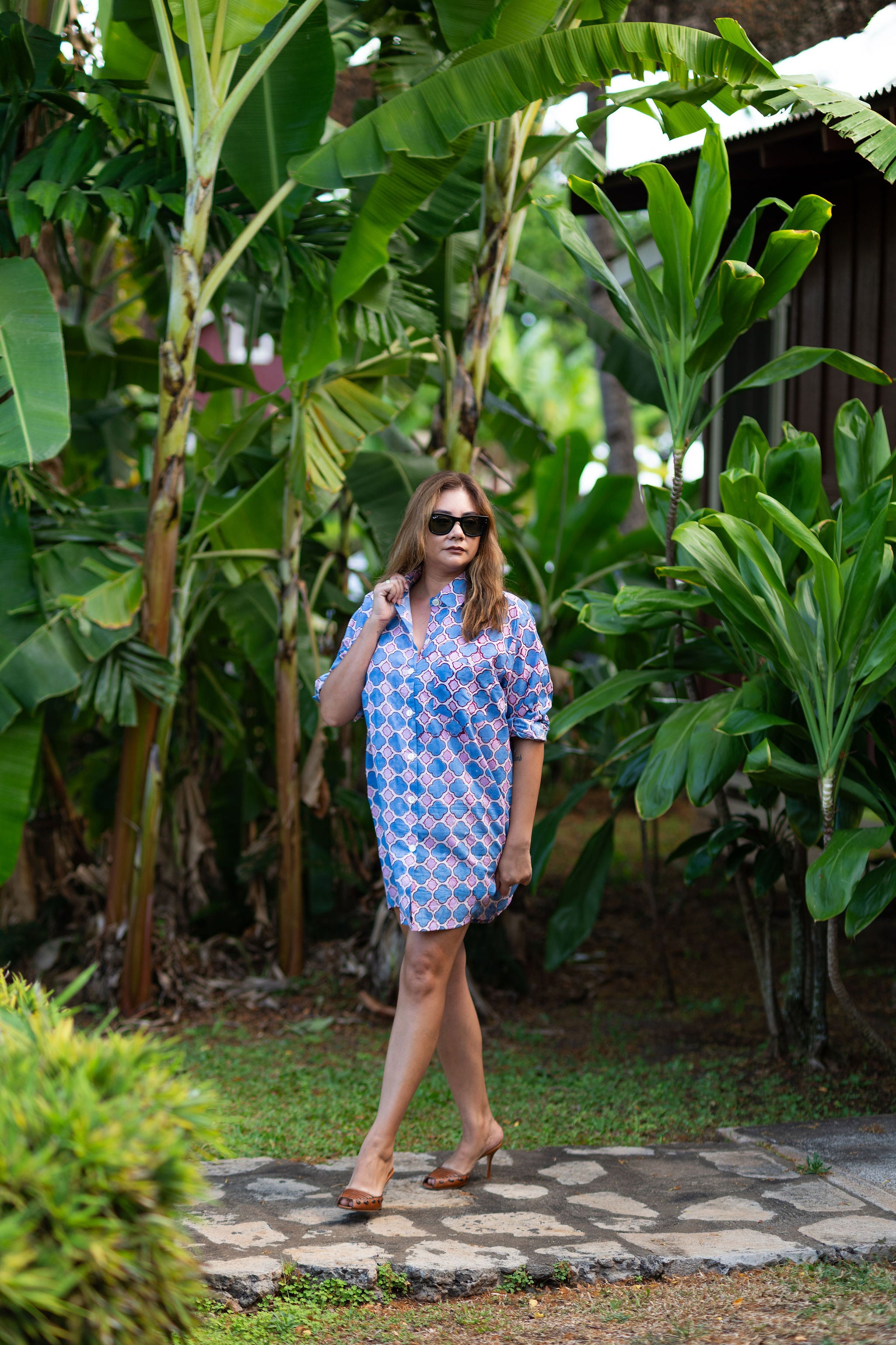 Cabana Shirt Dress-Miramar Tile