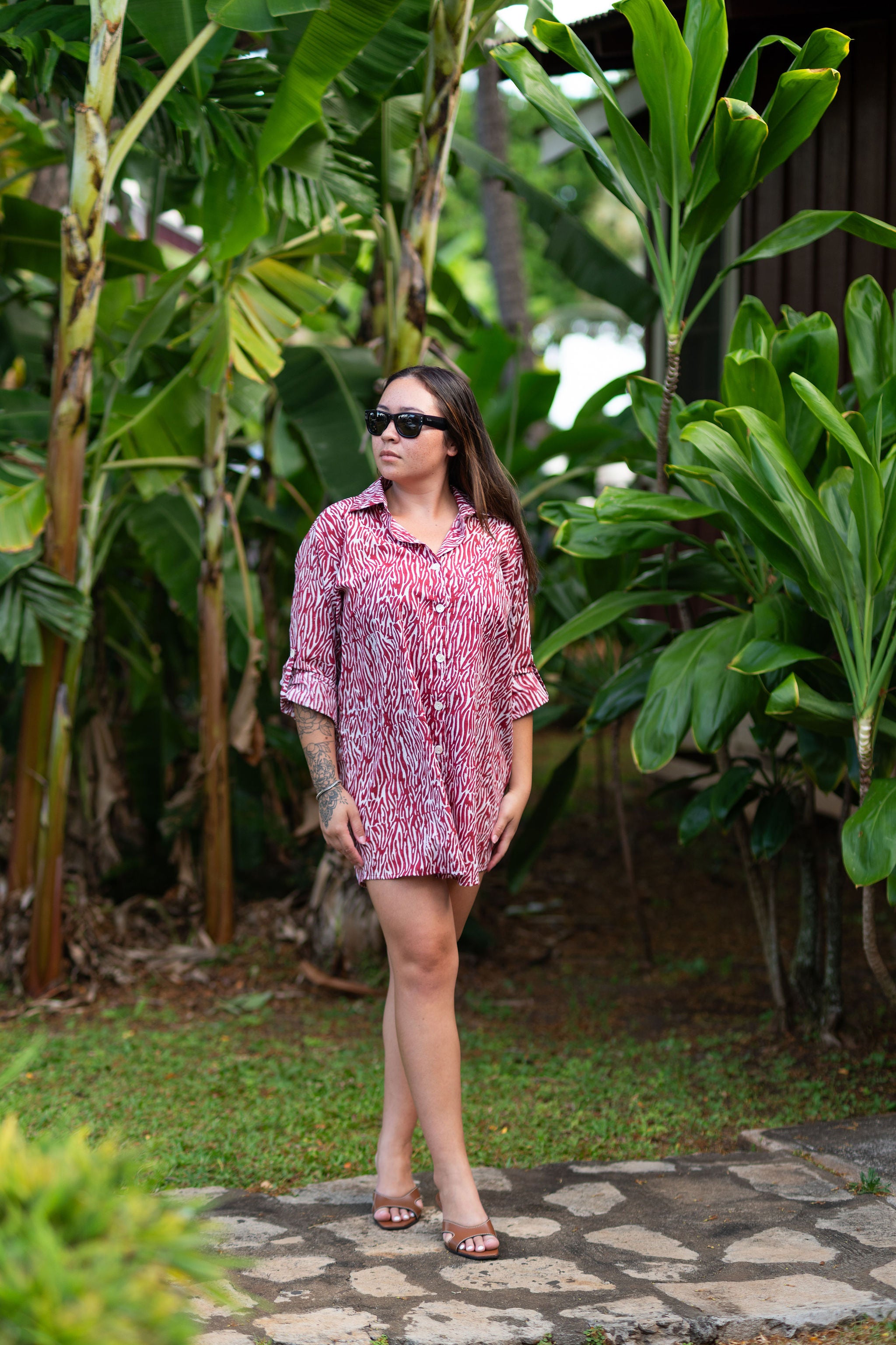 Cabana Shirt Dress-Coral Lattice