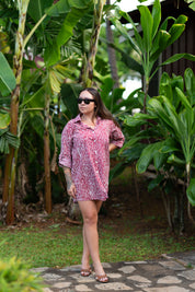 Cabana Shirt Dress-Coral Lattice