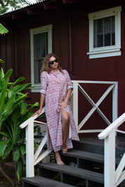 Veranda Shirt Dress-Sunset Mosaic
