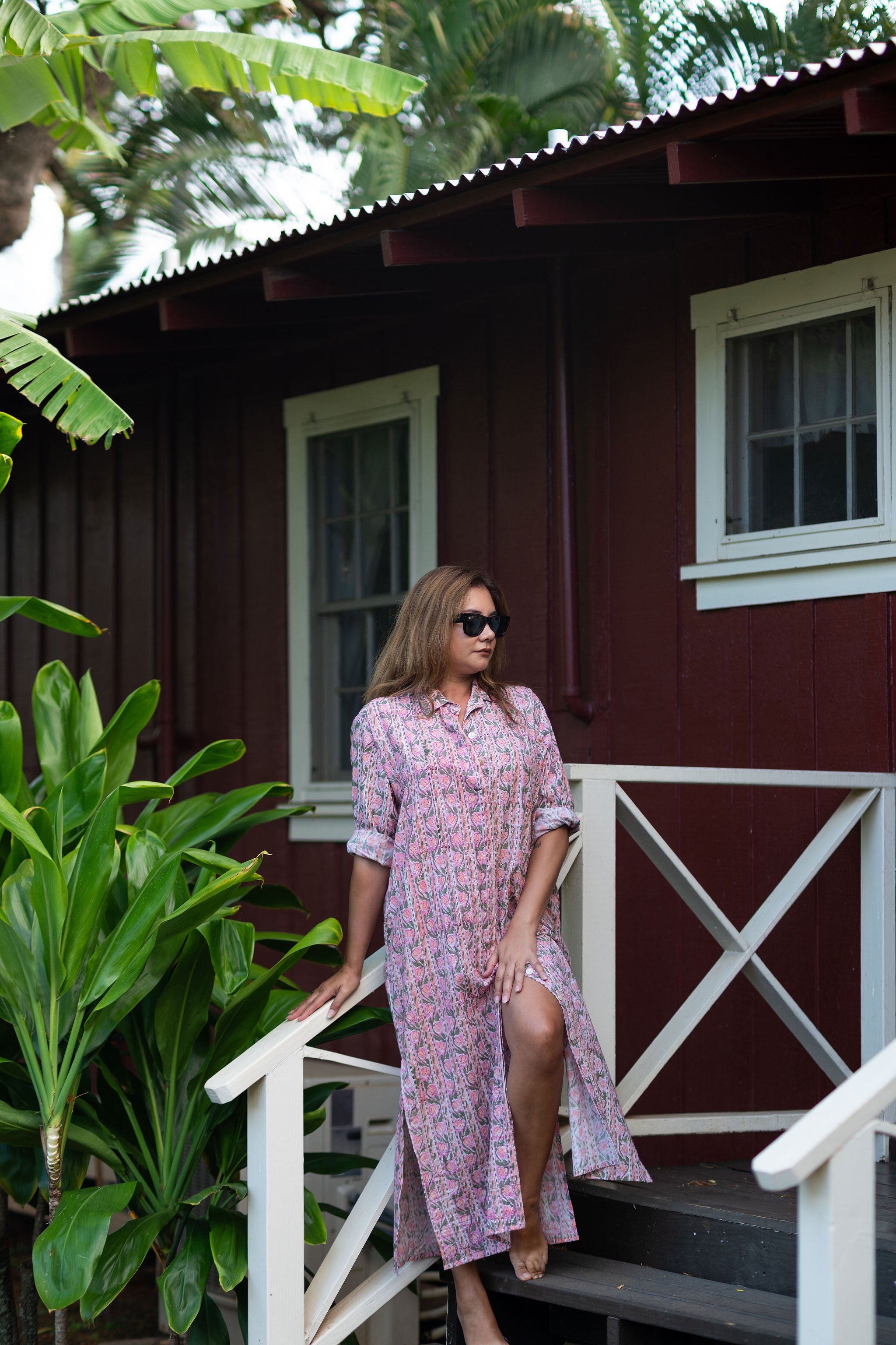 Veranda Shirt Dress-Sunset Mosaic