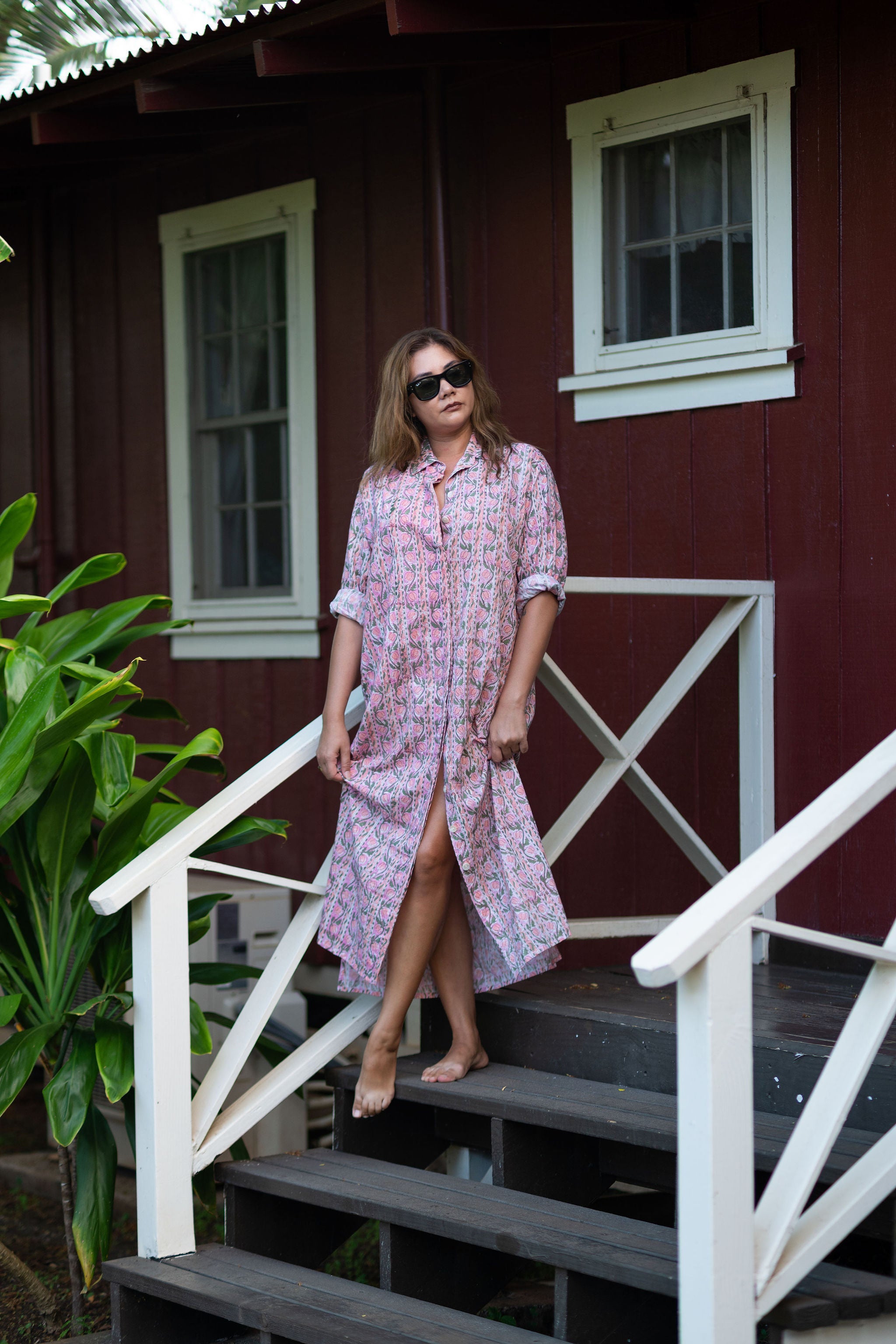 Veranda Shirt Dress-Sunset Mosaic